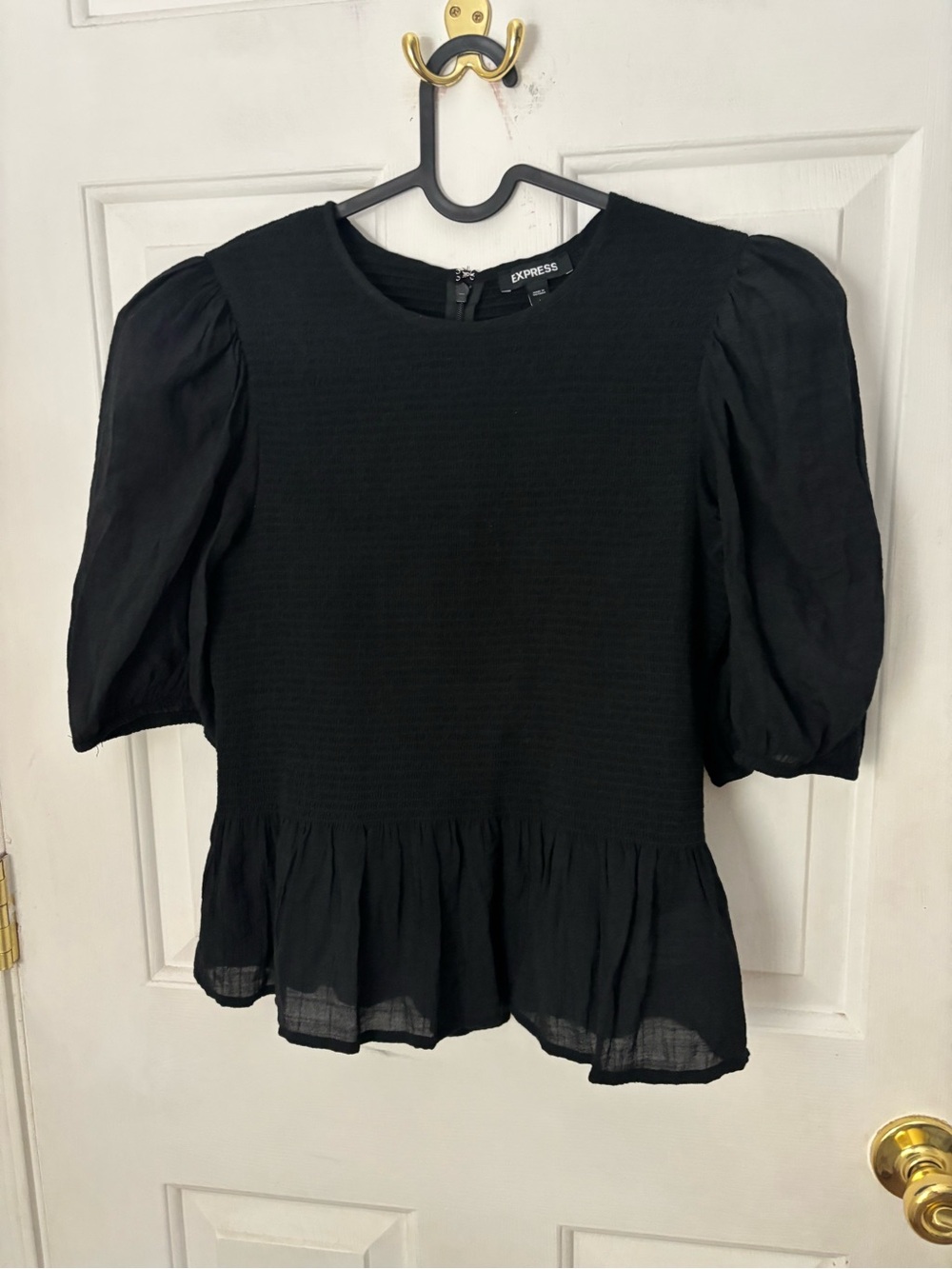 Express Black Puff Sleeve Peplum Blouse
